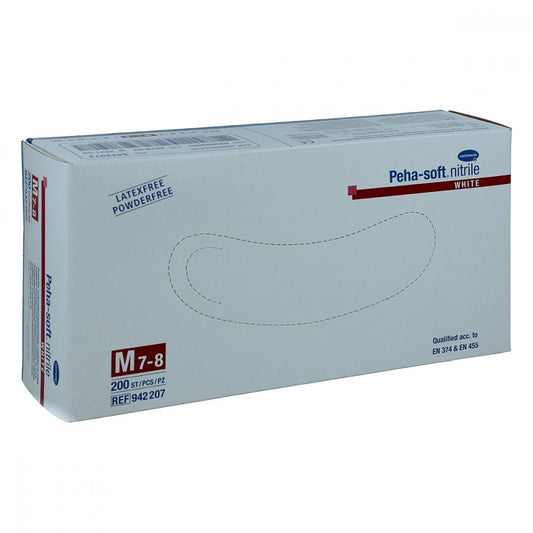 Das Produktfoto zeigt Peha-Soft Nitrile White Unt.Hands.Unsteril Pf M (200 stk) PZN 09213737