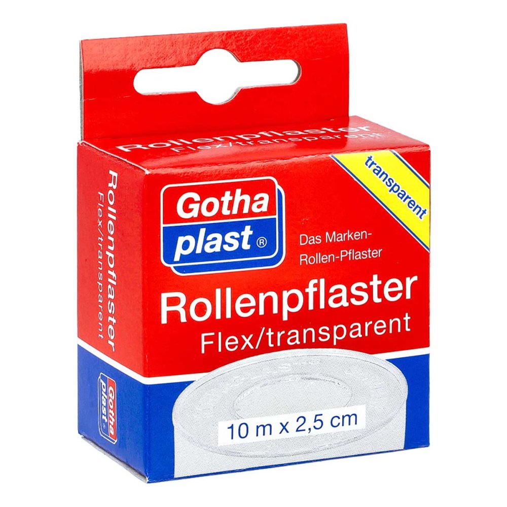 Das Produktfoto zeigt Rollenpflaster Flex 2,5 Cmx10 M Trp.Euroaufhänger (1 stk) PZN 09213915