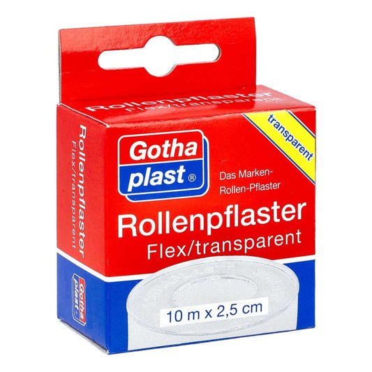 Das Produktfoto zeigt Rollenpflaster Flex 2,5 Cmx10 M Trp.Euroaufhänger (1 stk) PZN 09213915