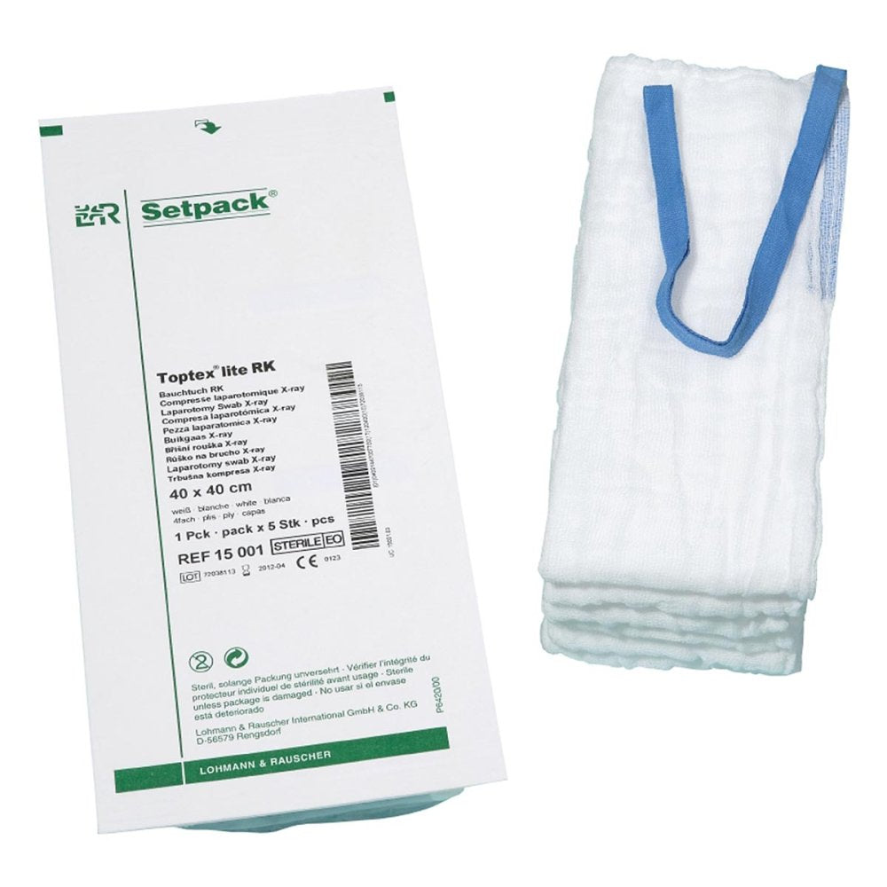 Das Produktfoto zeigt Bauchtuch Lite Steril 40x40cm 4fach Blau Rk (14X2 stk) PZN 09214317