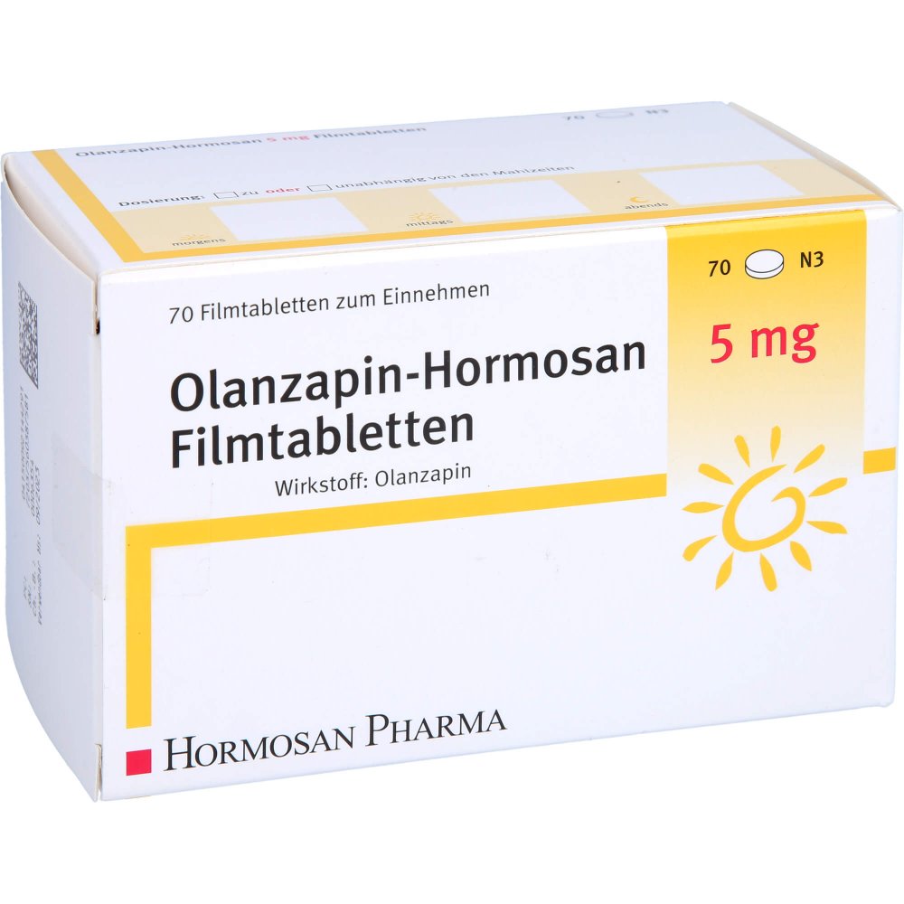 Das Produktfoto zeigt Olanzapin Hormosan 5 Mg Filmtabletten (70 stk) PZN 09214429