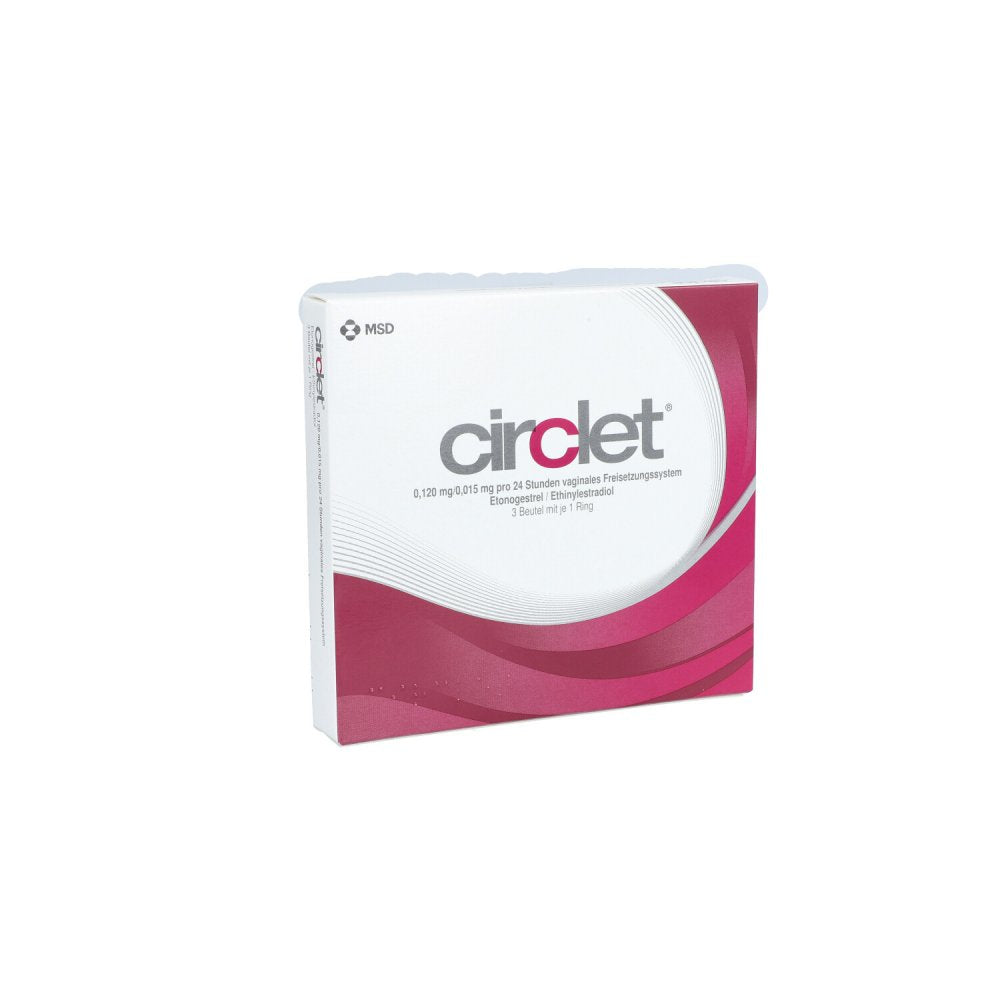 Das Produktfoto zeigt Circlet 0,120mg/0,015mg Pro 24h Vag.Freisetz.Sys. (3 stk) PZN 09219160