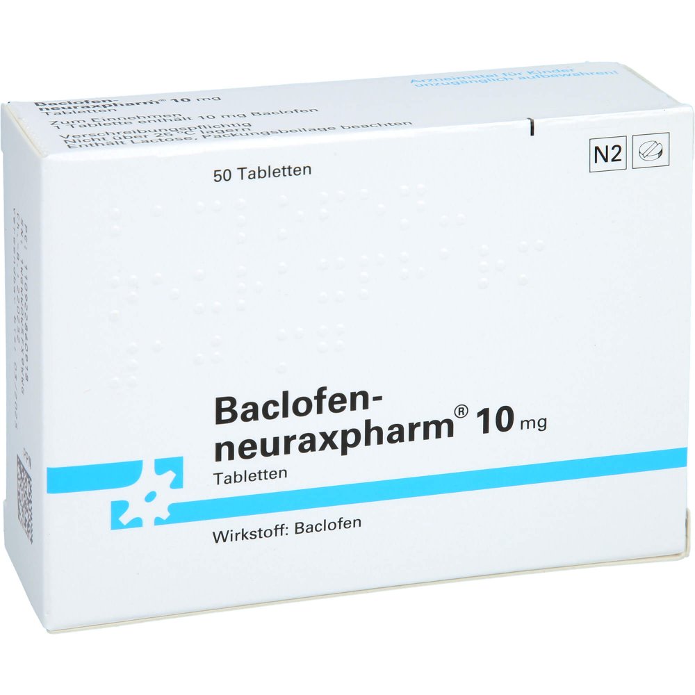 Das Produktfoto zeigt Baclofen-Neuraxpharm 10 Mg Tabletten (50 stk) PZN 09228609