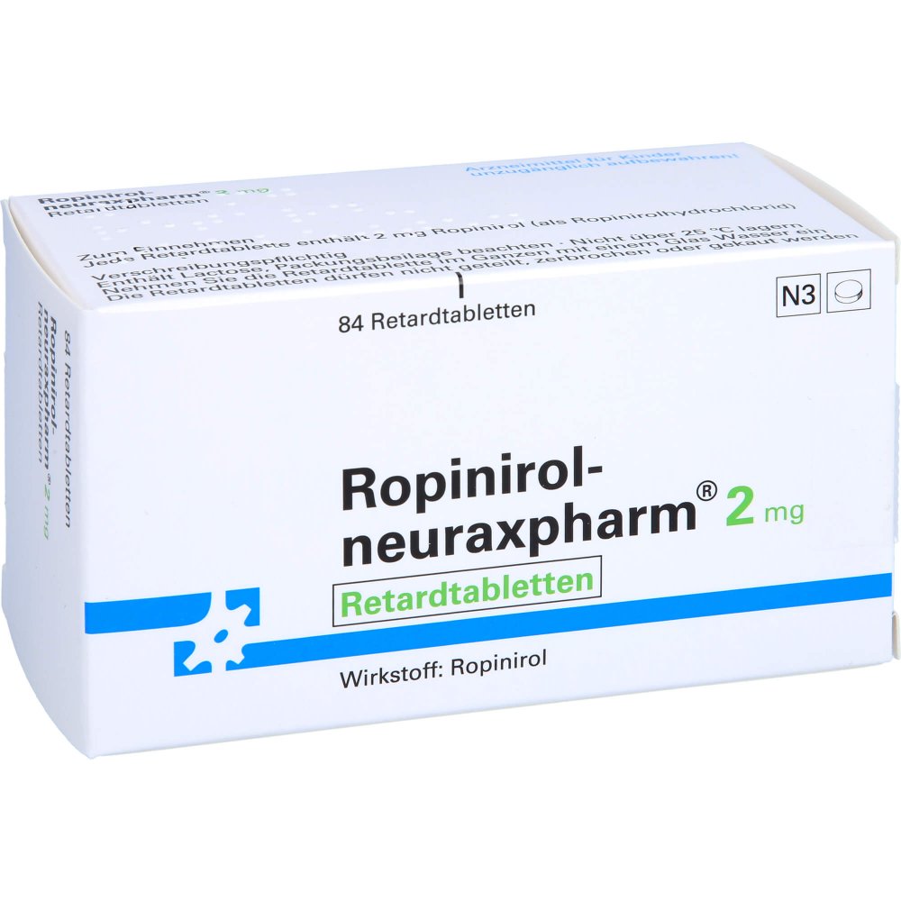 Das Produktfoto zeigt Ropinirol-Neuraxpharm 2 Mg Retardtabletten (84 stk) PZN 09228644