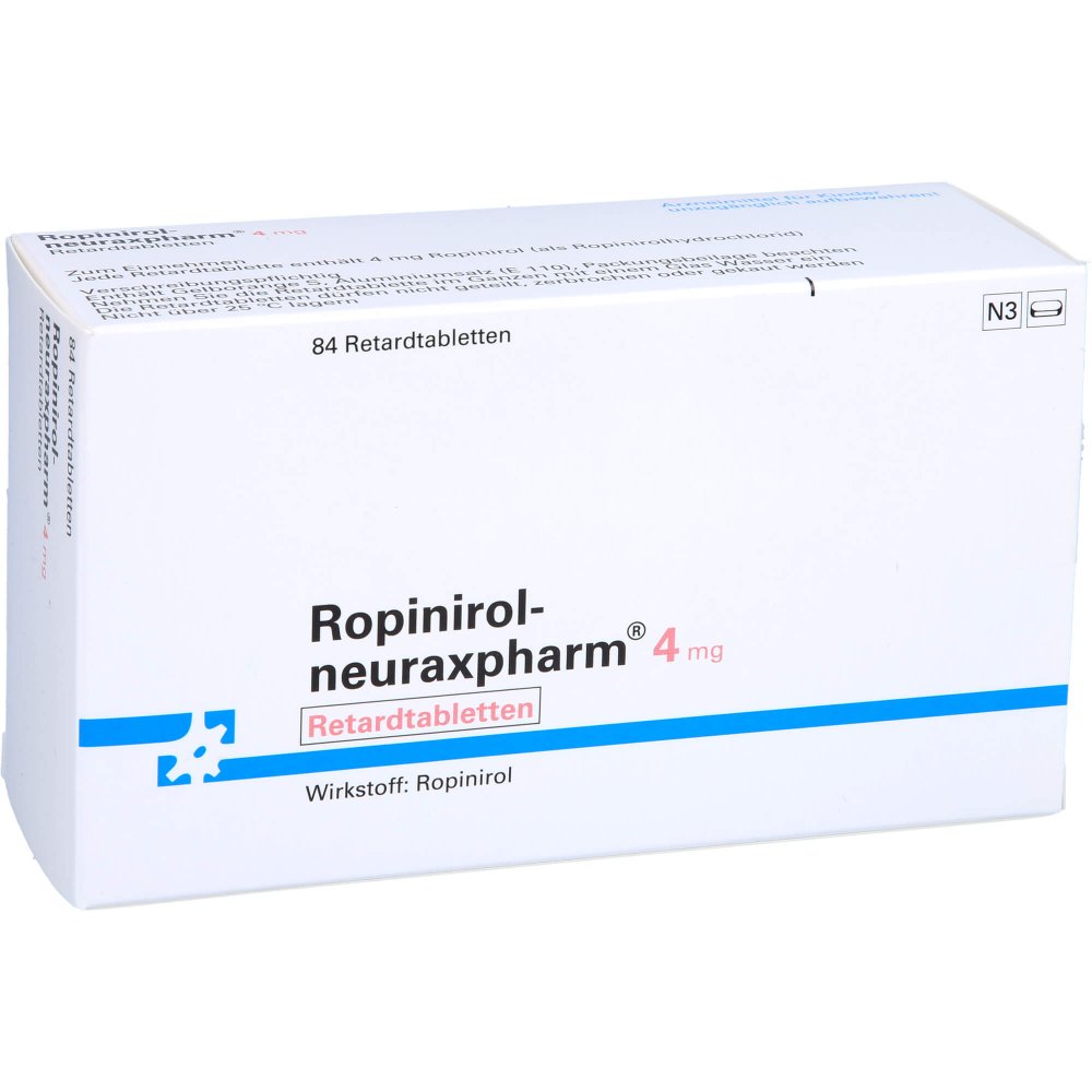 Das Produktfoto zeigt Ropinirol-Neuraxpharm 4 Mg Retardtabletten (84 stk) PZN 09228710