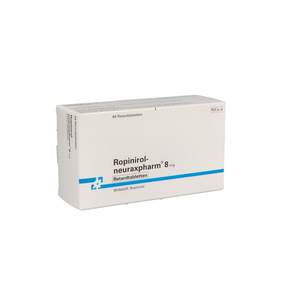 Das Produktfoto zeigt Ropinirol-Neuraxpharm 8 Mg Retardtabletten (84 stk) PZN 09228756