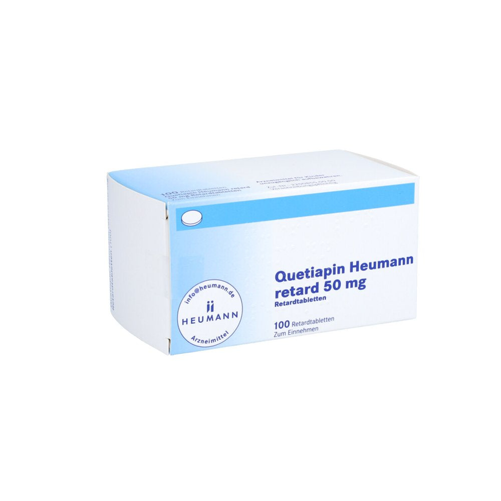 Das Produktfoto zeigt Quetiapin Heumann Retard 50 Mg Retardtabletten (100 stk) PZN 09232864