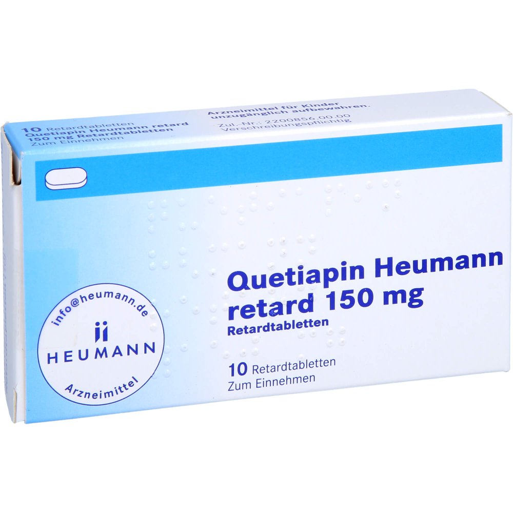 Das Produktfoto zeigt Quetiapin Heumann Retard 150 Mg Retardtabletten (10 stk) PZN 09232887