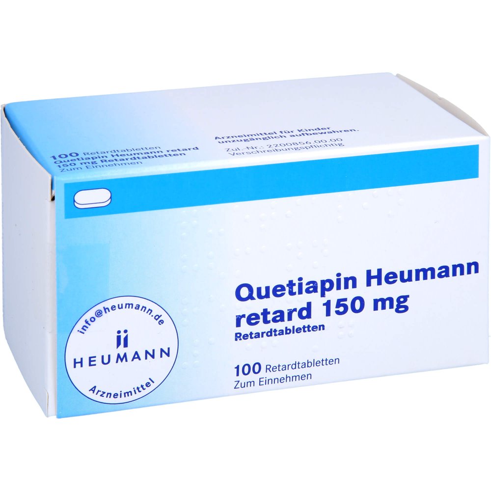 Das Produktfoto zeigt Quetiapin Heumann Retard 150 Mg Retardtabletten (100 stk) PZN 09232918