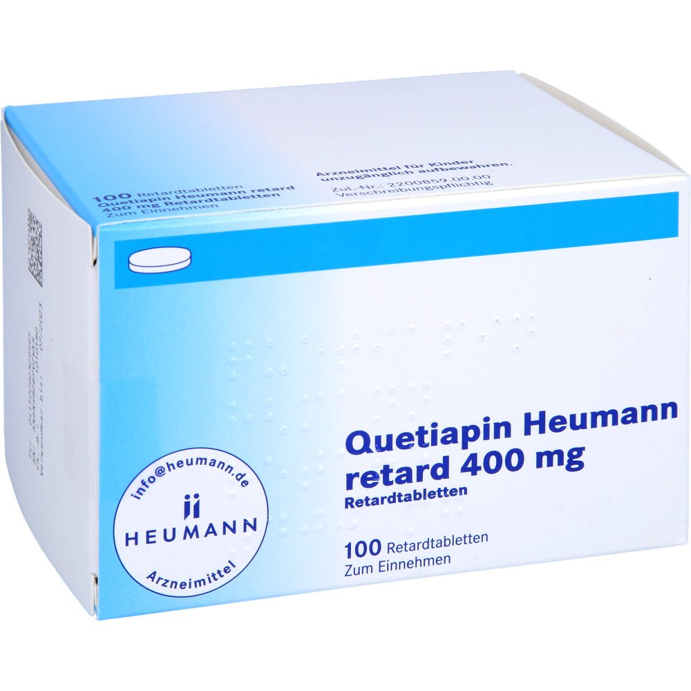 Das Produktfoto zeigt Quetiapin Heumann Retard 400 Mg Retardtabletten (100 stk) PZN 09232999
