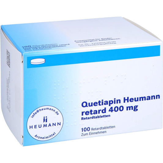 Das Produktfoto zeigt Quetiapin Heumann Retard 400 Mg Retardtabletten (100 stk) PZN 09232999