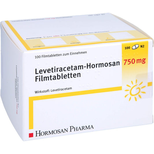 Das Produktfoto zeigt Levetiracetam Hormosan 750 Mg Filmtabletten (100 stk) PZN 09234165
