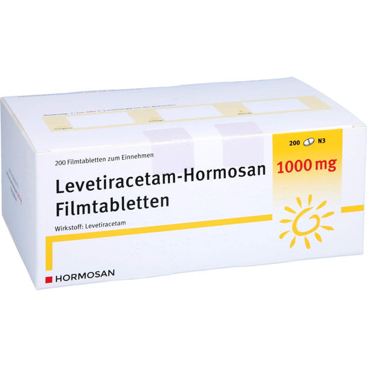 Das Produktfoto zeigt Levetiracetam Hormosan 1000 Mg Filmtabletten (200 stk) PZN 09234202