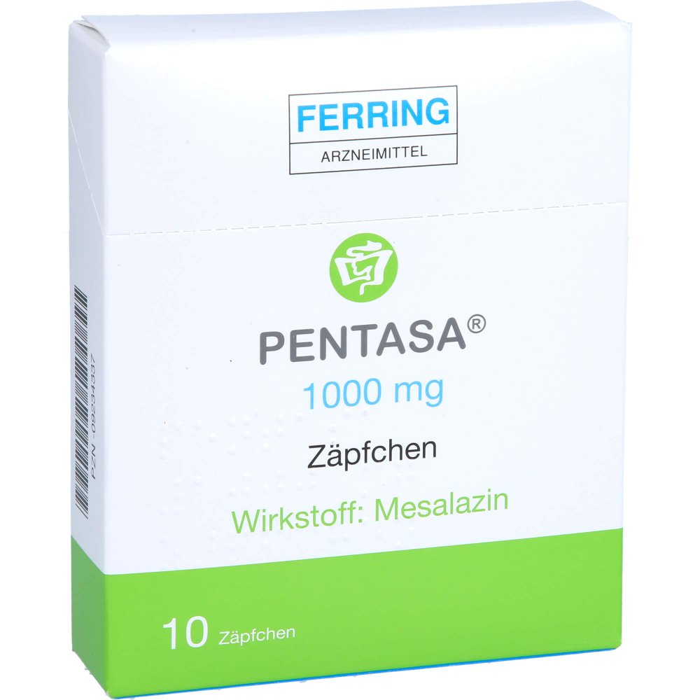 Das Produktfoto zeigt Pentasa 1.000 Mg Zäpfchen (10 stk) PZN 09234337