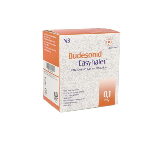Das Produktfoto zeigt Budesonid Easyhaler 0,1 Mg/Dosis 3x200 Ed P.Z.Inh. (3 stk) PZN 09235035