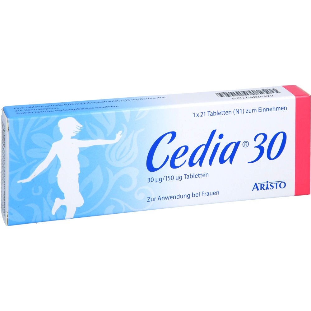 Das Produktfoto zeigt Cedia 30 30 Μg/150 Μg Tabletten (21 stk) PZN 09235472
