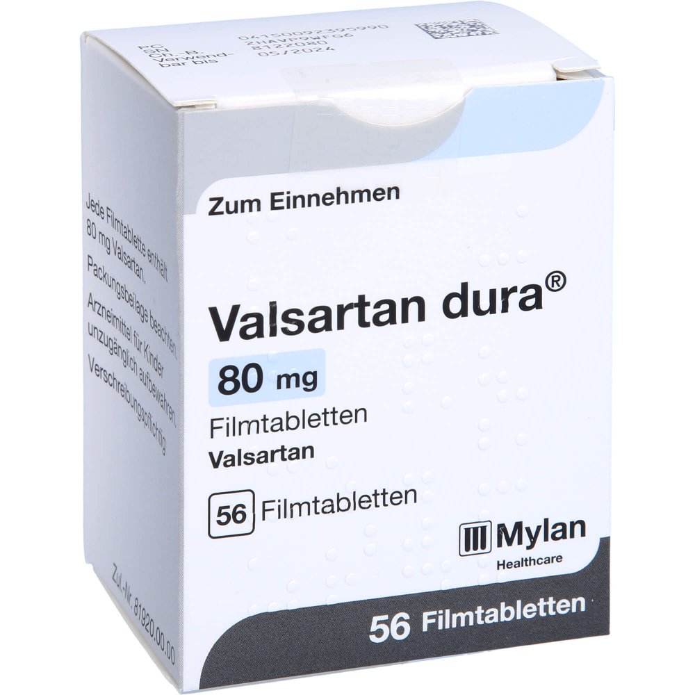 Das Produktfoto zeigt Valsartan Dura 80 Mg Filmtabletten (56 stk) PZN 09239599