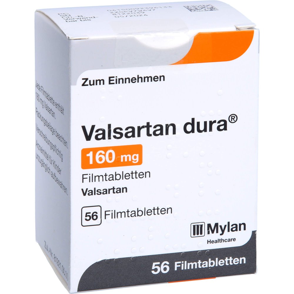 Das Produktfoto zeigt Valsartan Dura 160 Mg Filmtabletten (56 stk) PZN 09239613