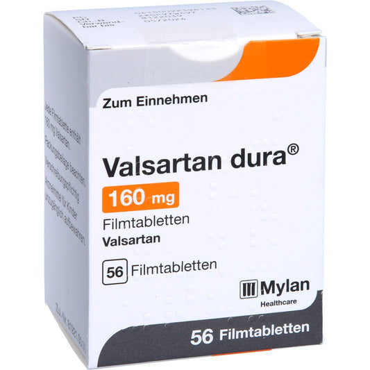 Das Produktfoto zeigt Valsartan Dura 160 Mg Filmtabletten (56 stk) PZN 09239613