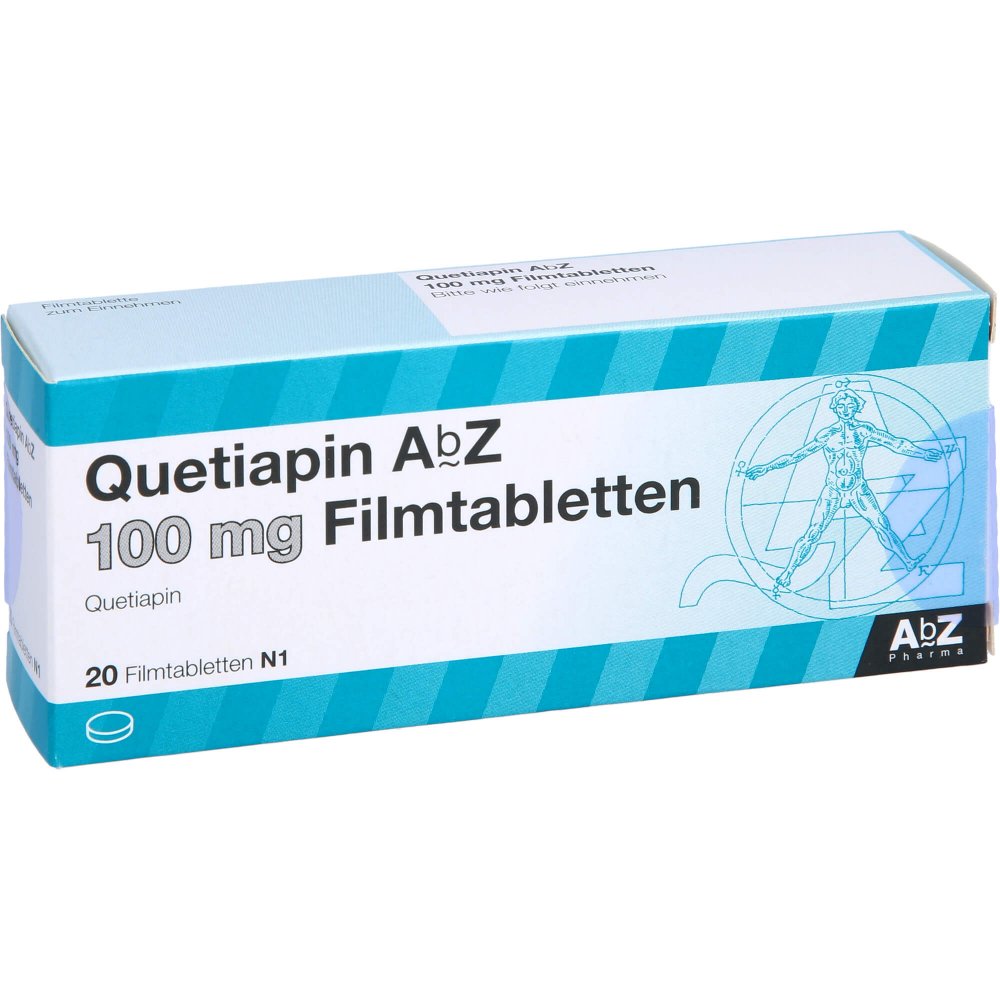 Das Produktfoto zeigt Quetiapin Abz 100 Mg Filmtabletten (20 stk) PZN 09246234