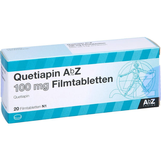 Das Produktfoto zeigt Quetiapin Abz 100 Mg Filmtabletten (20 stk) PZN 09246234
