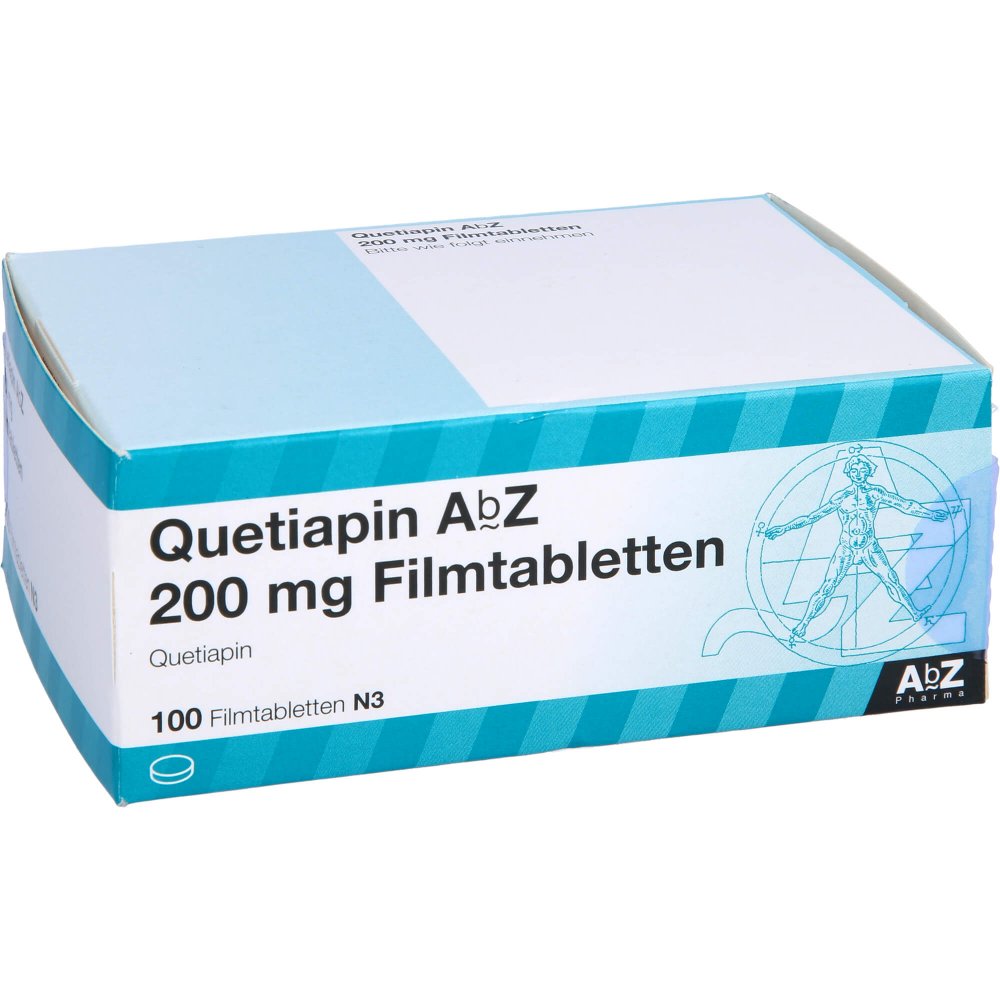 Das Produktfoto zeigt Quetiapin Abz 200 Mg Filmtabletten (100 stk) PZN 09246292