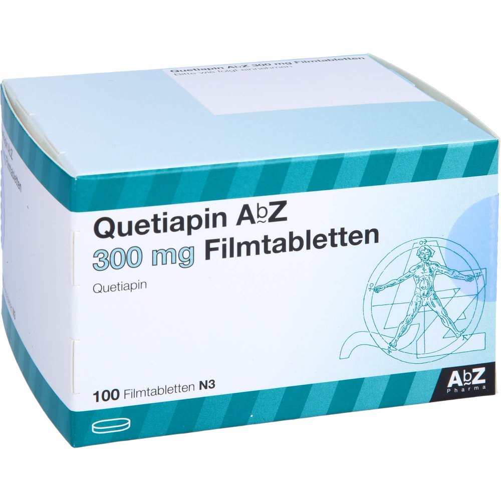Das Produktfoto zeigt Quetiapin Abz 300 Mg Filmtabletten (100 stk) PZN 09246323
