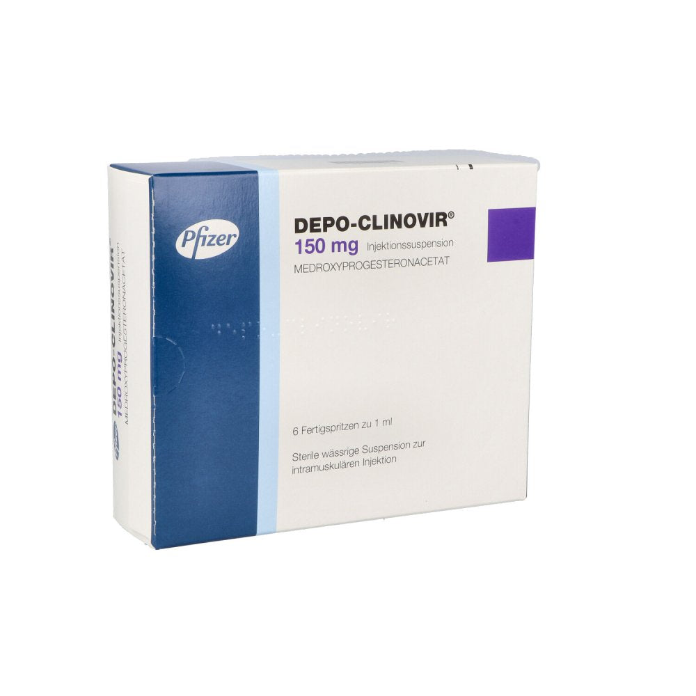 Das Produktfoto zeigt Depo-Clinovir 150 Mg Injektionssusp.I.E.Fertigspr. (6 stk) PZN 09252358