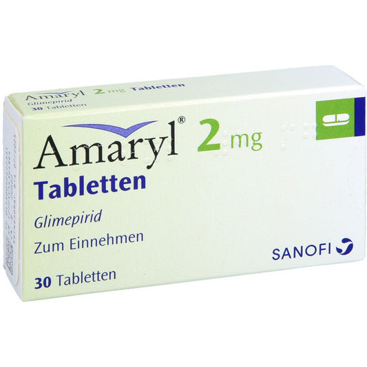 Das Produktfoto zeigt Amaryl 2 Mg Tabletten (30 stk) PZN 09262233