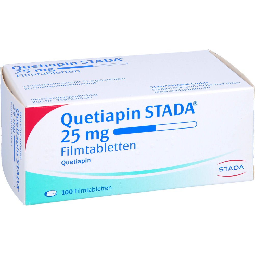 Das Produktfoto zeigt Quetiapin Stada 25 Mg Filmtabletten (100 stk) PZN 09262523