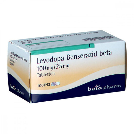 Das Produktfoto zeigt Levodopa Benserazid Beta 100 Mg/25 Mg Tabletten (100 stk) PZN 09264054