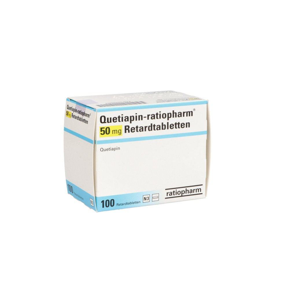 Das Produktfoto zeigt Quetiapin-Ratiopharm 50 Mg Retardtabletten (100 stk) PZN 09266952