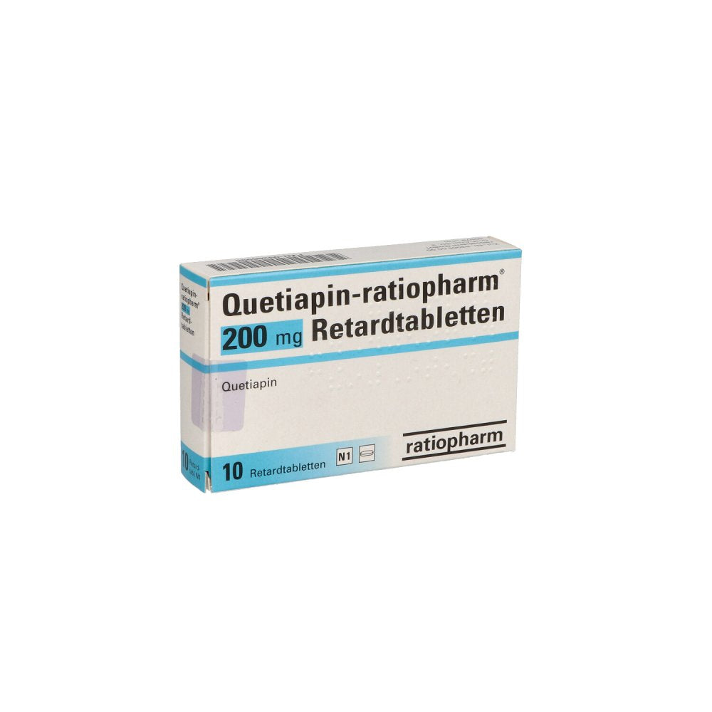 Das Produktfoto zeigt Quetiapin-Ratiopharm 200 Mg Retardtabletten (10 stk) PZN 09266998