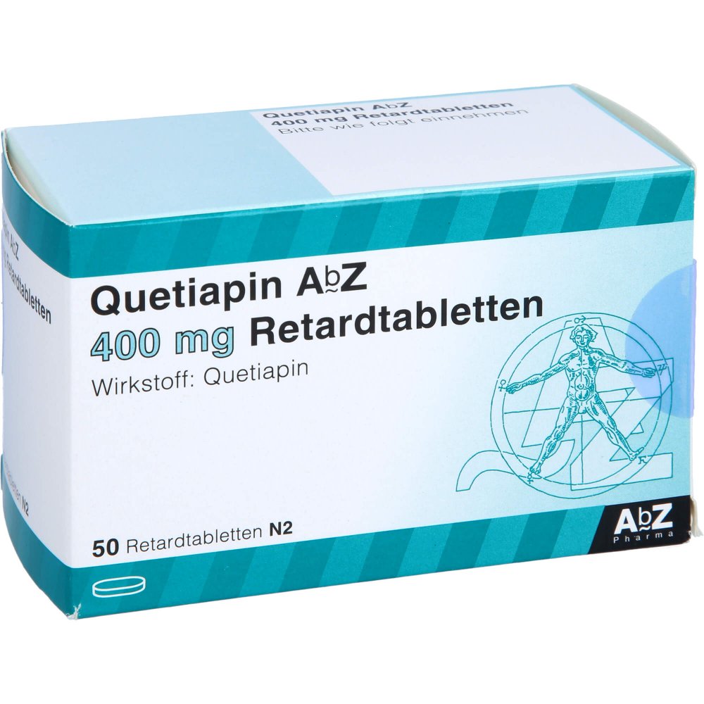 Das Produktfoto zeigt Quetiapin Abz 400 Mg Retardtabletten (50 stk) PZN 09272881