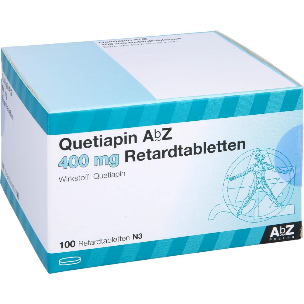 Das Produktfoto zeigt Quetiapin Abz 400 Mg Retardtabletten (100 stk) PZN 09272898