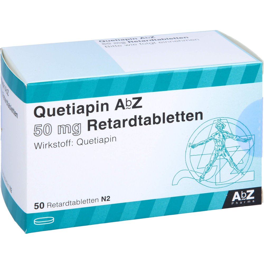 Das Produktfoto zeigt Quetiapin Abz 50 Mg Retardtabletten (50 stk) PZN 09272912