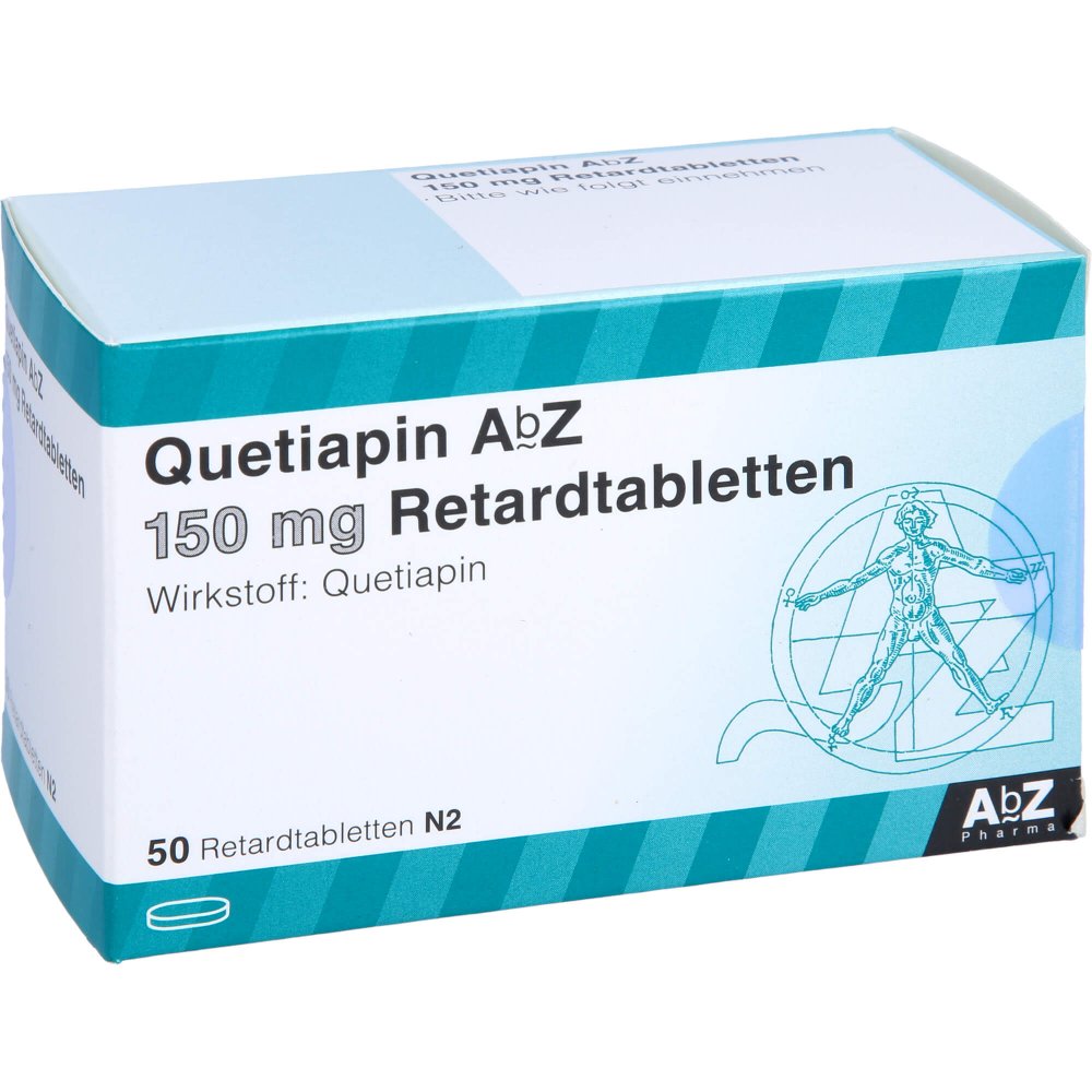 Das Produktfoto zeigt Quetiapin Abz 150 Mg Retardtabletten (50 stk) PZN 09272941