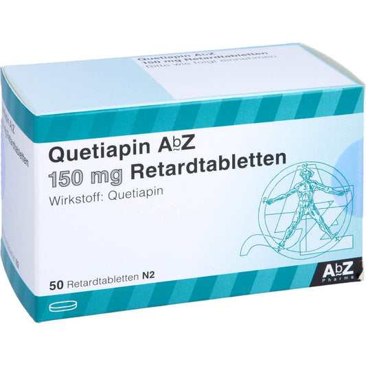 Das Produktfoto zeigt Quetiapin Abz 150 Mg Retardtabletten (50 stk) PZN 09272941