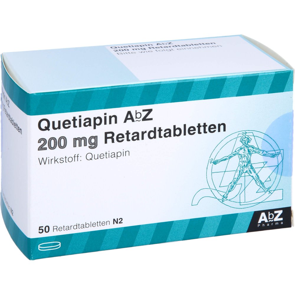 Das Produktfoto zeigt Quetiapin Abz 200 Mg Retardtabletten (50 stk) PZN 09272987