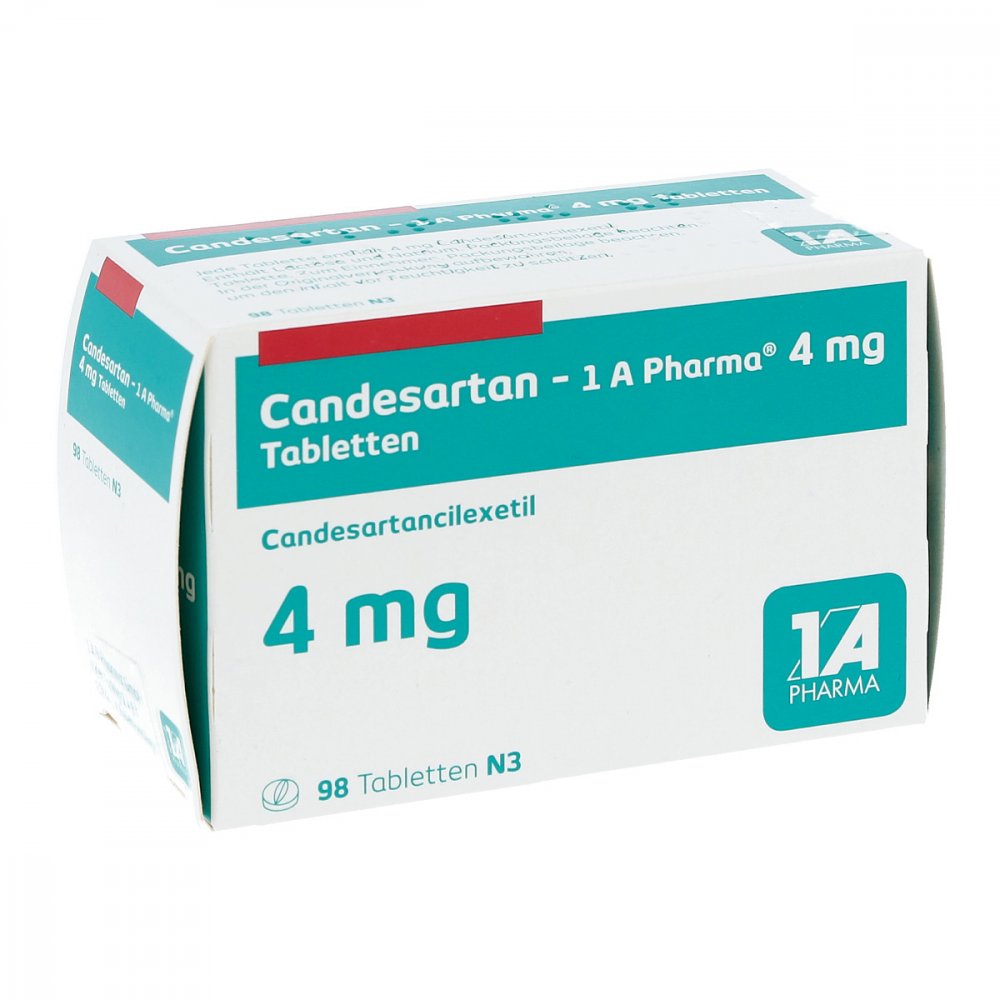 Das Produktfoto zeigt Candesartan-1a Pharma 4 Mg Tabletten (98 stk) PZN 09273113