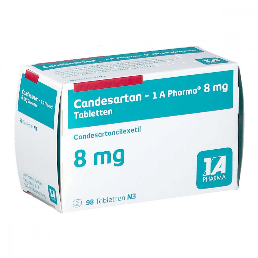 Das Produktfoto zeigt Candesartan-1a Pharma 8 Mg Tabletten (98 stk) PZN 09273159
