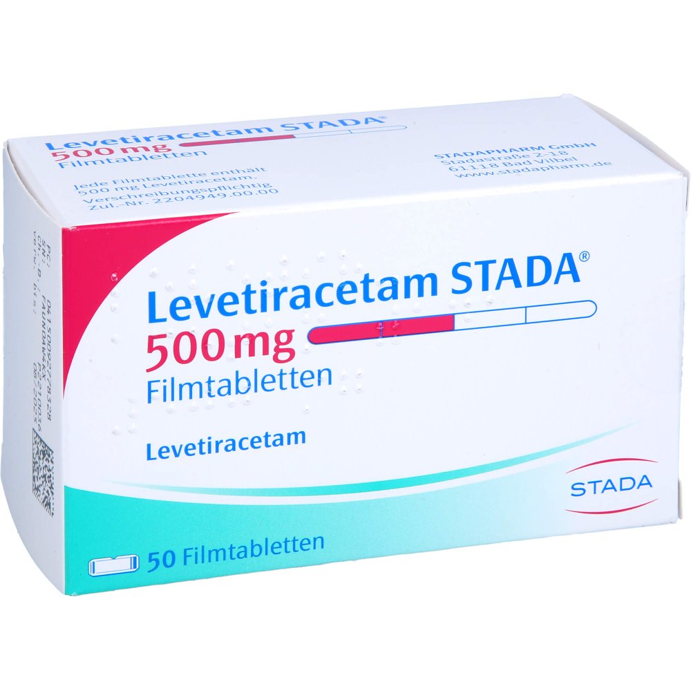 Das Produktfoto zeigt Levetiracetam Stada 500 Mg Filmtabletten (50 stk) PZN 09277832