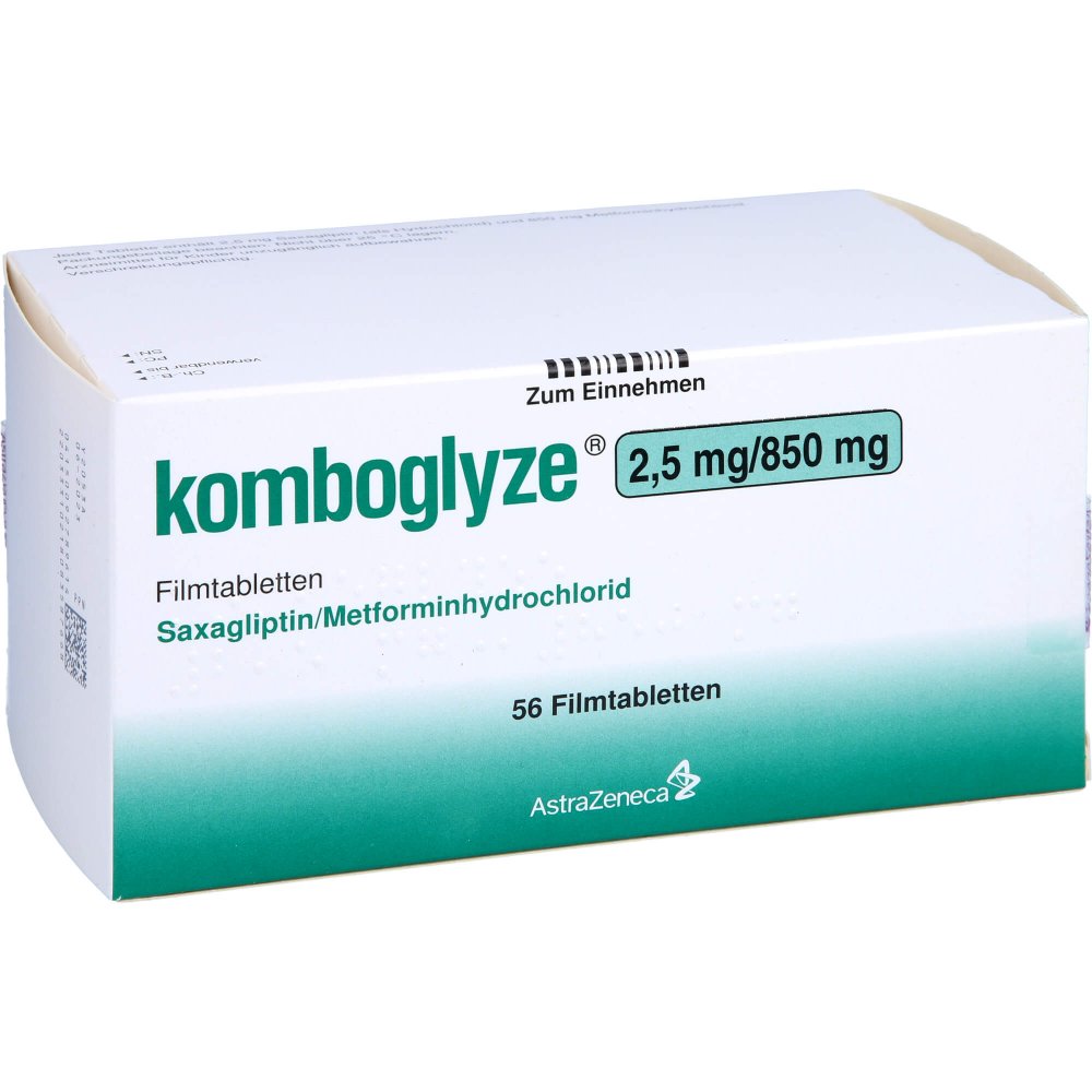 Das Produktfoto zeigt Komboglyze 2,5 Mg/850 Mg Filmtabletten (56 stk) PZN 09278961