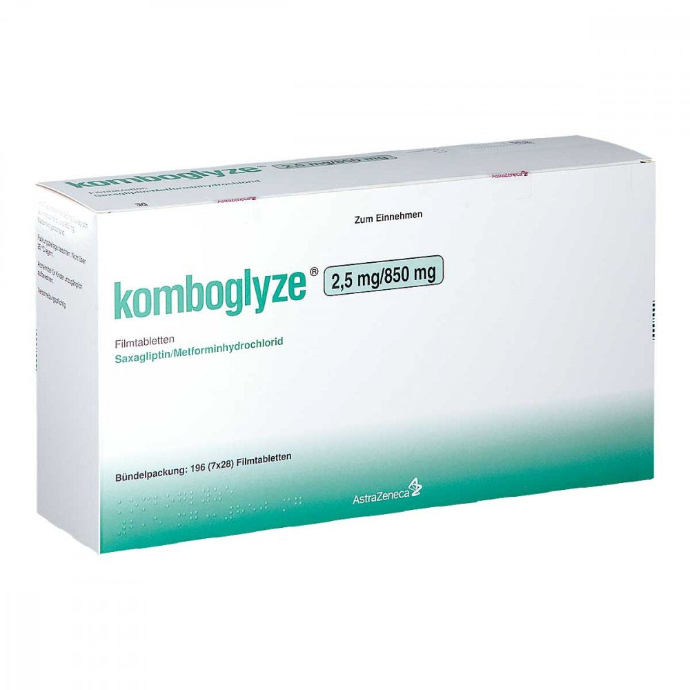 Das Produktfoto zeigt Komboglyze 2,5 Mg/850 Mg Filmtabletten (196 stk) PZN 09278978