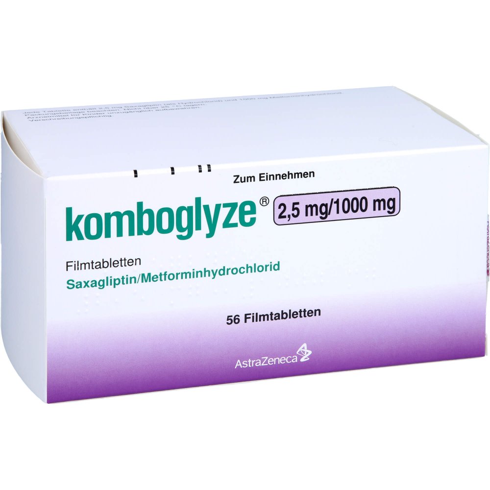 Das Produktfoto zeigt Komboglyze 2,5 Mg/1000 Mg Filmtabletten (56 stk) PZN 09278990