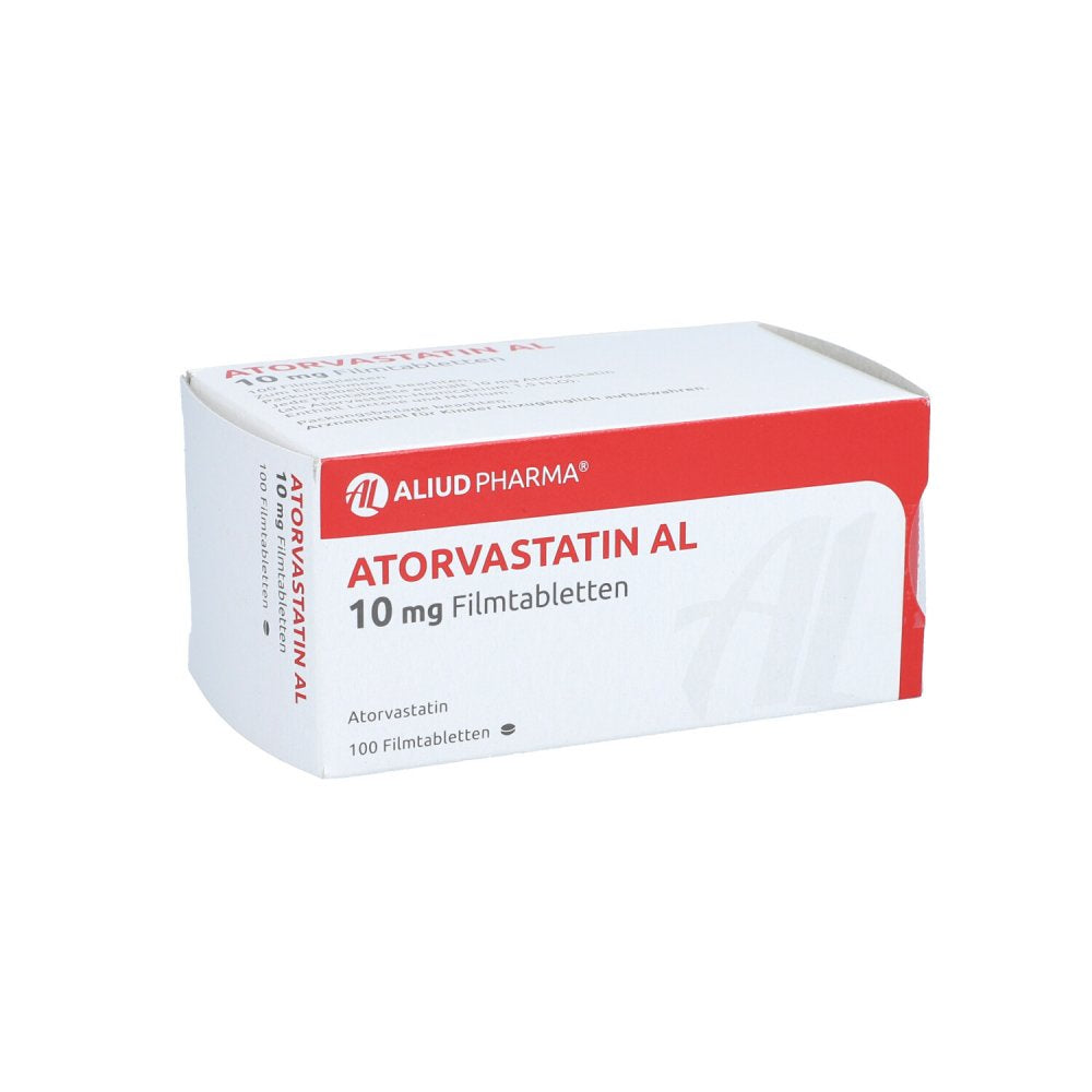 Das Produktfoto zeigt Atorvastatin Al 10 Mg Filmtabletten (100 stk) PZN 09281839