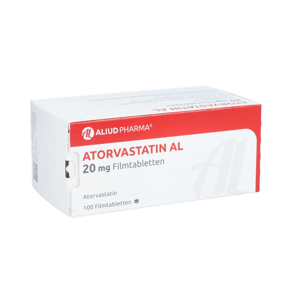 Das Produktfoto zeigt Atorvastatin Al 20 Mg Filmtabletten (100 stk) PZN 09281868