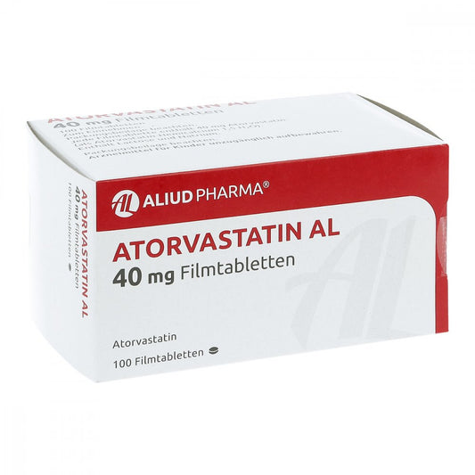 Das Produktfoto zeigt Atorvastatin Al 40 Mg Filmtabletten (100 stk) PZN 09281897