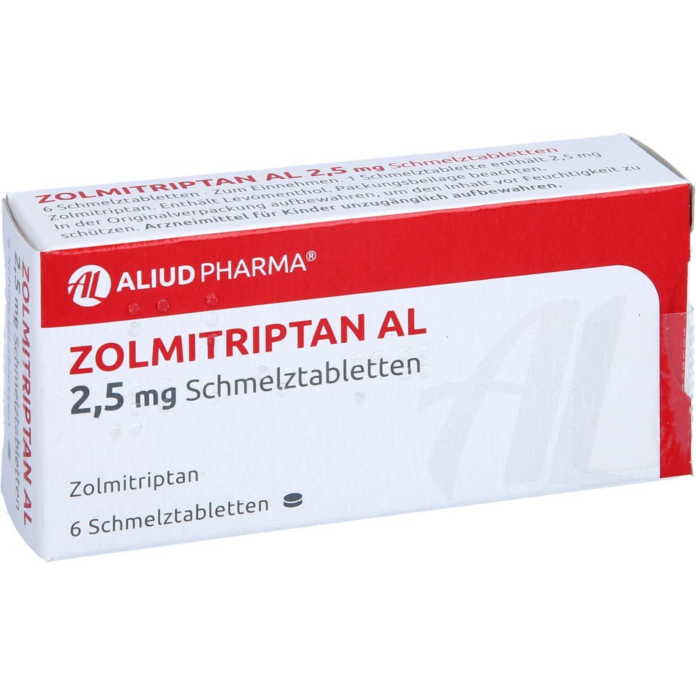 Das Produktfoto zeigt Zolmitriptan Al 2,5 Mg Schmelztabletten (6 stk) PZN 09282307