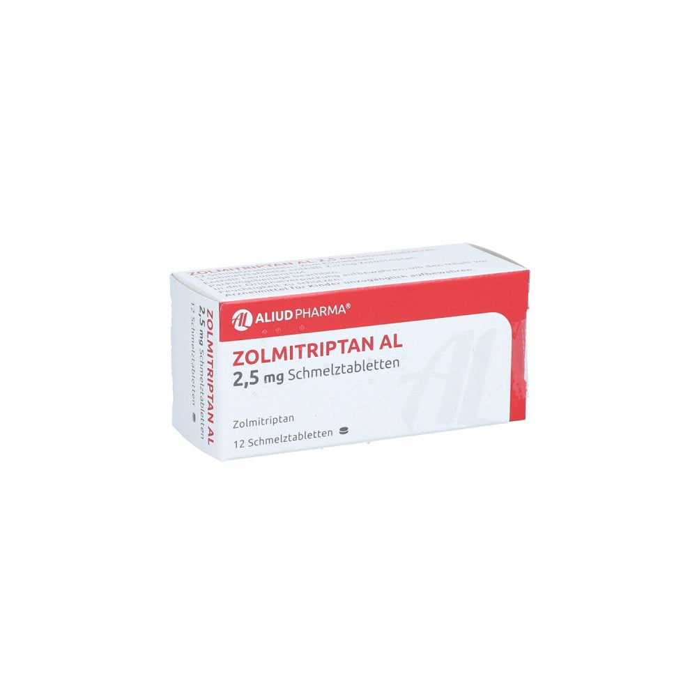 Das Produktfoto zeigt Zolmitriptan Al 2,5 Mg Schmelztabletten (12 stk) PZN 09282313